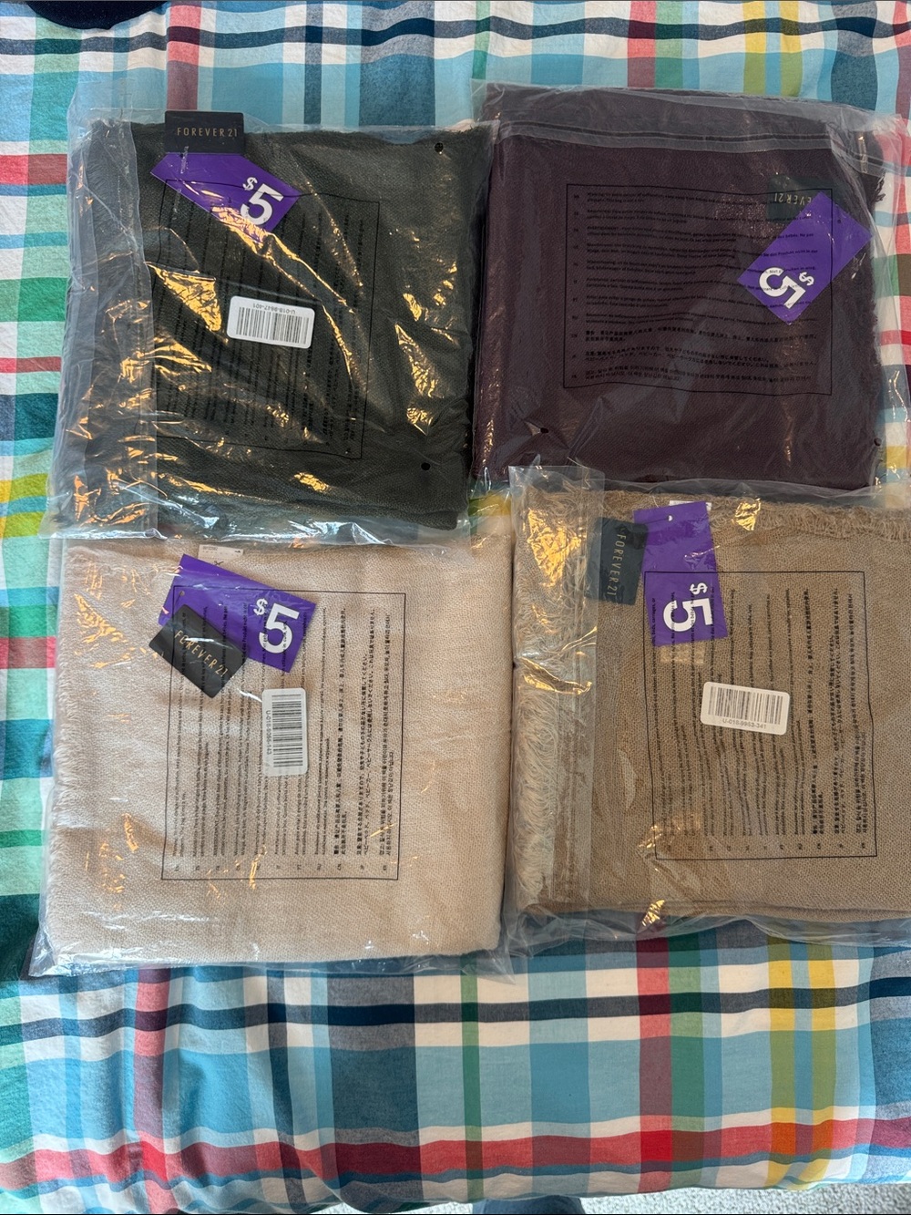 4 Forever 21 Forest Green Knit Purple Knit Cream and Camel Knit Scarves